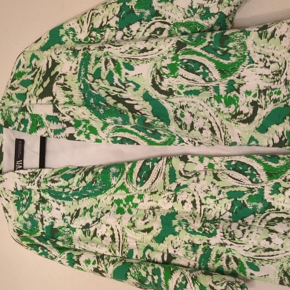 Zara linen blend lined printed oversized kimono Relaxed FitGreen Abstract Print - Picture 5 of 11